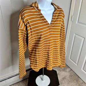 Garnet Hill Mustard and White Striped Long Sleeve Top